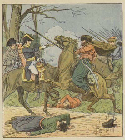 Napoleon verrast in Brienne door de Kozakken door after Louis Charles Bombled