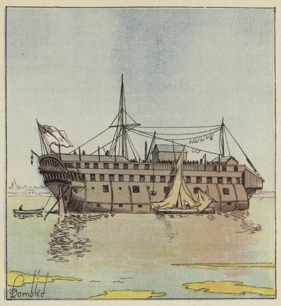 Engelse ponton in de haven van Portsmouth door after Louis Charles Bombled