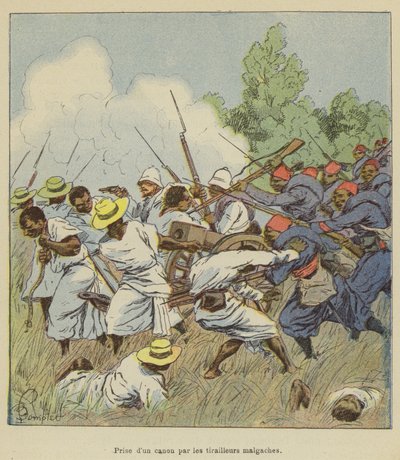 Inname van een kanon door de Malagassische scherpschutters door after Louis Charles Bombled
