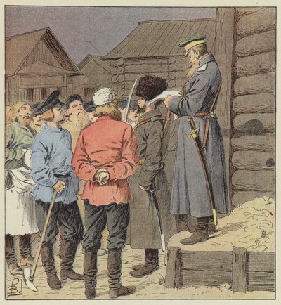 Oorlogsverklaring in Siberië door after Louis Charles Bombled