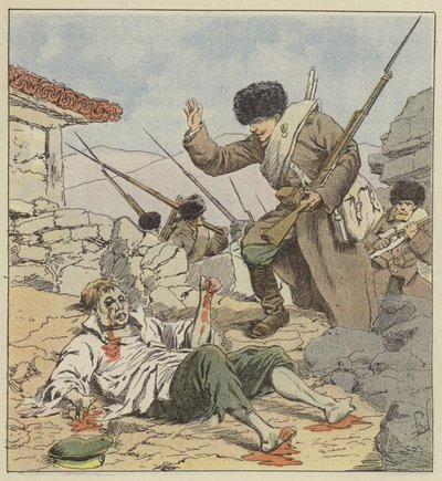 Verminkte Russische soldaat na het gevecht door after Louis Charles Bombled