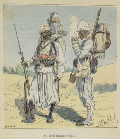 Soldaten van het Algerijnse regiment door after Louis Charles Bombled