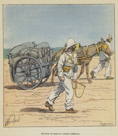 Treinsoldaten en Lefebvre-wagen door after Louis Charles Bombled