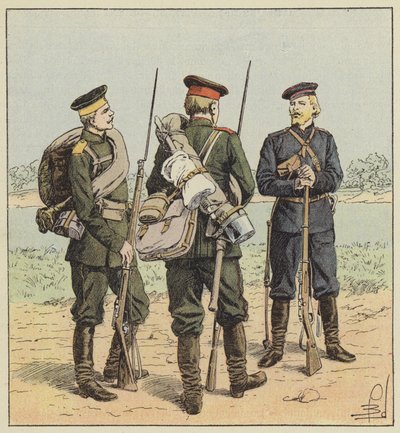 Russische soldaten in velduniform door after Louis Charles Bombled