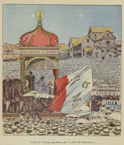 Een Kabar (volksvergadering) op het plein van Tananarive door after Louis Charles Bombled