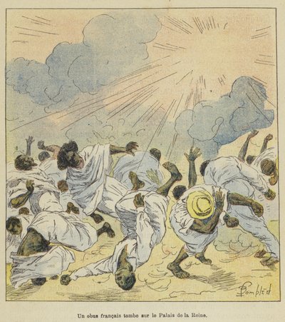 Een Franse granaat valt op het paleis van de koningin door after Louis Charles Bombled