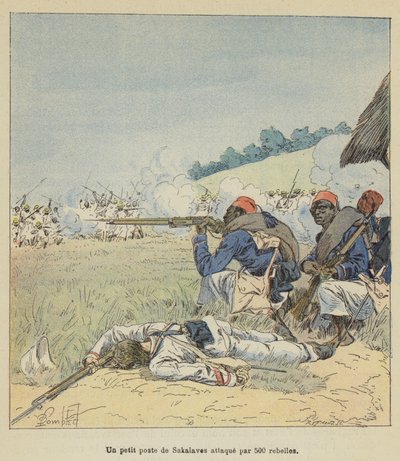 Een kleine Sakalava-post aangevallen door 500 rebellen door after Louis Charles Bombled