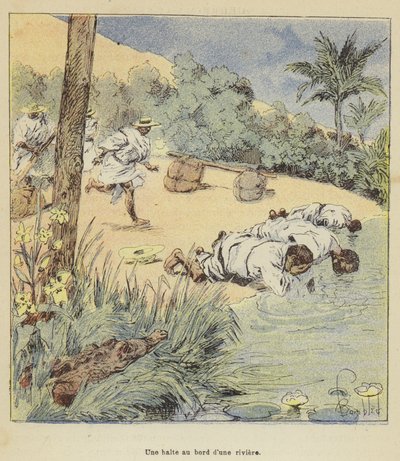 Een rustpauze aan de oever van een rivier door after Louis Charles Bombled