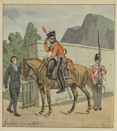 Een ruiter komt naar Longwood om de atlas van Le Sage te vragen door after Louis Charles Bombled