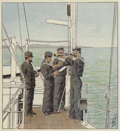 Japanse wachters houden de vloot van Port-Arthur in de gaten door after Louis Charles Bombled