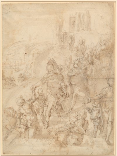 De inscheping van Aeneas vanaf de Ceraunische kaap door after Luca Cambiaso Giulio Benso