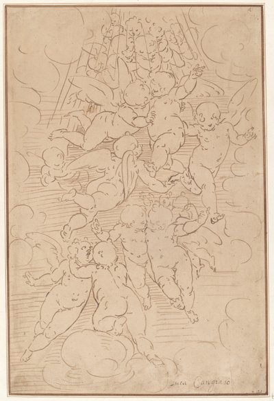 Een Groep Engelen in Glorie door after Luca Cambiaso Italian 17th Century