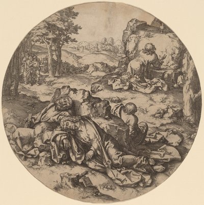 Christus op de Olijfberg door after Lucas van Leyden