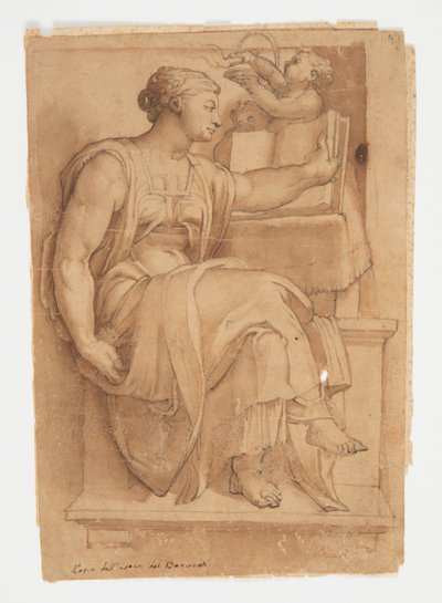 Erythreïsche Sibylle van het plafond van de Sixtijnse Kapel, naar Michelangelo door after Michelangelo Buonarroti