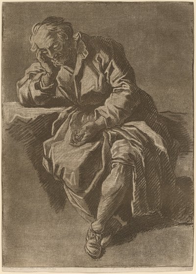 Een Zittende Slapende Oude Man door after Nicholas Henry Jeaurat de Bertry Jean Charles Francois