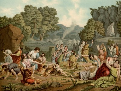 Het Verzamelen van Manna in de Woestijn door after Nicolas Poussin