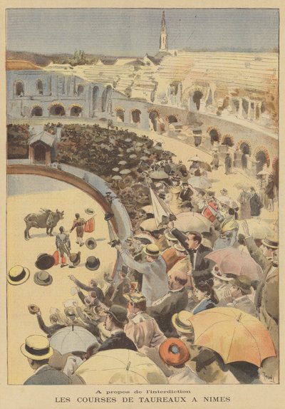 Stierengevecht in het Romeinse amfitheater van Nîmes door after Oswaldo Tofani
