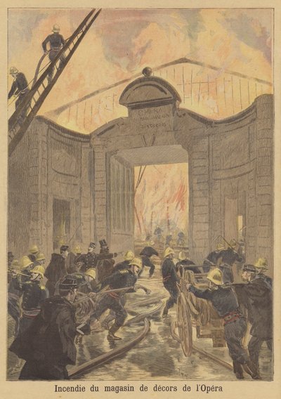 Brand in de decoropslag van de Parijse Opera door after Oswaldo Tofani