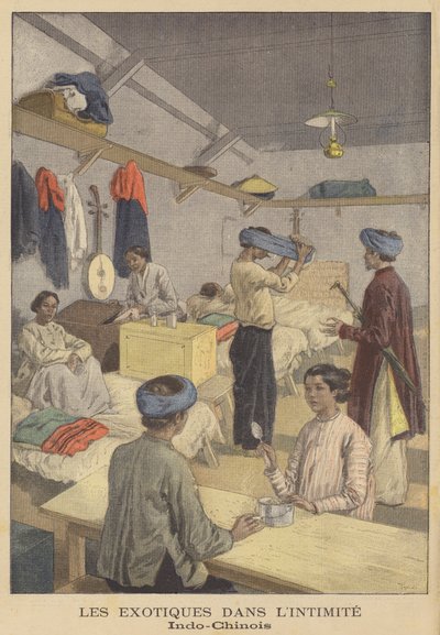 Mensen uit Frans Indochina in hun onderkomens op de Exposition Universelle van 1900 in Parijs door after Oswaldo Tofani