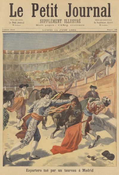 Spaanse stierenvechter El Espartero gedood door een stier in Madrid door after Oswaldo Tofani
