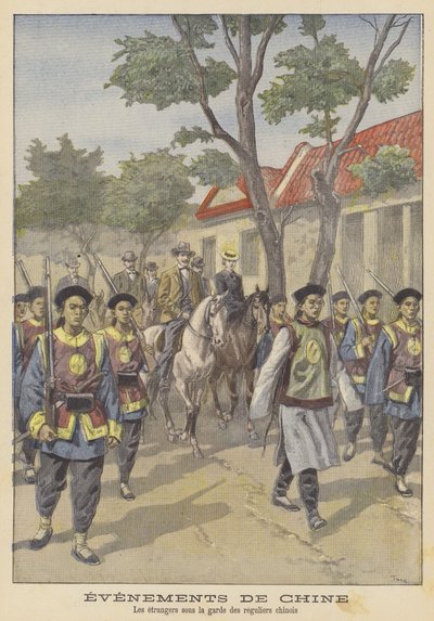 De Bokseropstand: buitenlanders onder bewaking van Chinese reguliere troepen door after Oswaldo Tofani