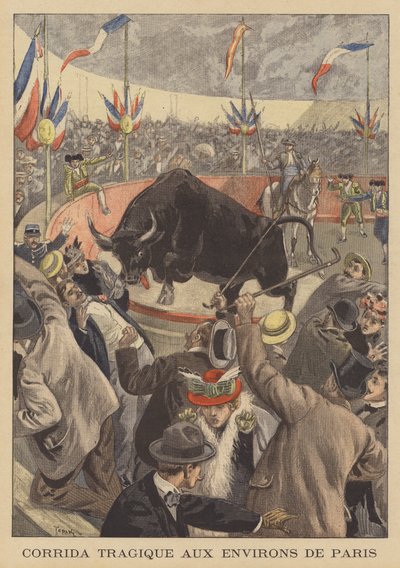 Tragische Stierengevecht aan de Rand van Parijs door after Oswaldo Tofani
