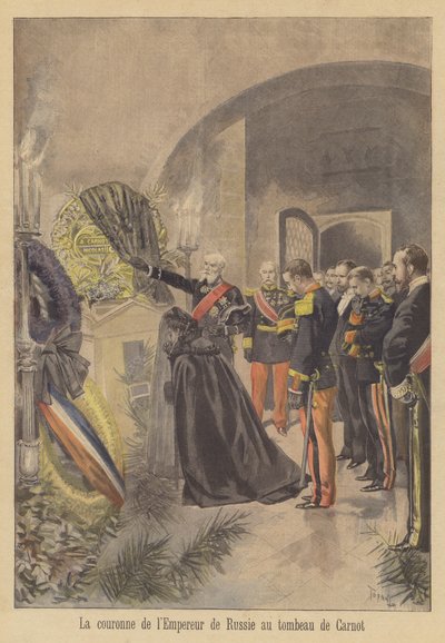 Krans van tsaar Nicolaas II van Rusland geplaatst op het graf van president Carnot van Frankrijk door after Oswaldo Tofani