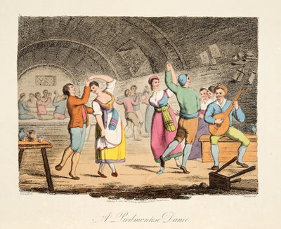 Een Piëmontese Dans, uit Italiaanse Scènes, die de Manieren, Gewoonten en Amusementen van de verschillende Staten van Italië vertegenwoordigen, uitgegeven 1806 door after P. van Lerberghi