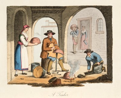 Een Reizende Tinsmid, uit Italiaanse Scenery, die de Zeden, Gewoonten en Amusementen van de verschillende Staten van Italië vertegenwoordigt, uitgegeven 1806 door after P. van Lerberghi