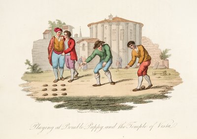 Spelen bij Bomble Puppy en de Tempel van Vest, uit Italiaanse Scènes, die de Manieren, Gewoonten en Amusementen van de verschillende Staten van Italië vertegenwoordigen, uitgegeven 1806 door after P. van Lerberghi