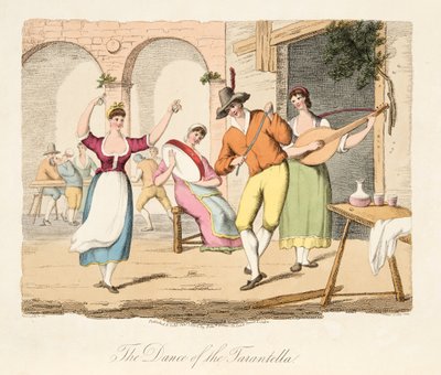 De Dans van de Tarantella, uit Italiaanse Scènes, die de Manieren, Gewoonten en Amusementen van de verschillende Staten van Italië vertegenwoordigen, uitgegeven 1806 door after P. van Lerberghi
