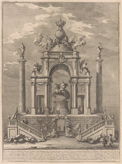 De Prima Macchina voor de Chinea van 1751: Triomfboog voor Roger I van Sicilië door after Paolo Posi Giuseppe Vasi