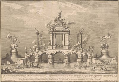 De Prima Macchina voor de Chinea van 1755: Een triomfbrug met antiquiteiten uit Herculaneum door after Paolo Posi Giuseppe Vasi