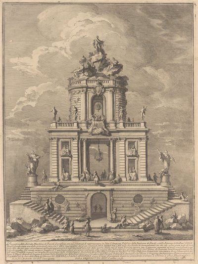 De Seconda Macchina voor de Chinea van 1751: Het Paleis van Wijsheid, Studies en de Wetenschappen door after Paolo Posi Giuseppe Vasi