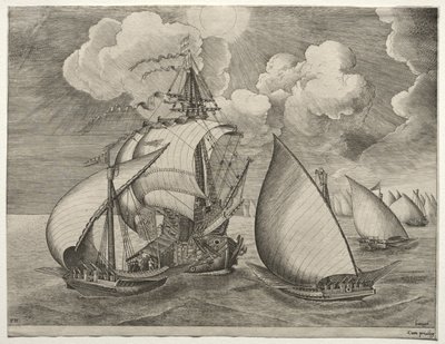 Zeilschepen: Een Vloot van Galeien Begeleid door een Karveel door after Pieter Bruegel