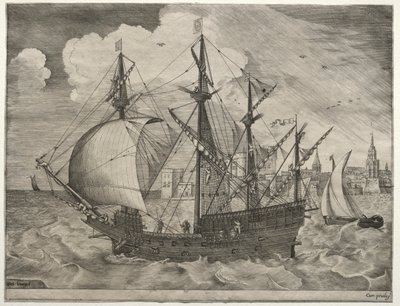 Zeilschepen: Gewapende Viermaster die naar Zee Vertrekt door after Pieter Bruegel