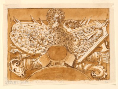 Ontwerp voor een Trofee door after Polidoro da Caravaggio