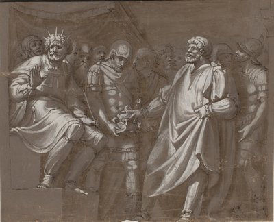 Mucius Scaevola voor Porsenna door after Polidoro da Caravaggio