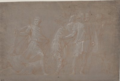 Mucius Scaevola steekt de Tiber over door after Polidoro da Caravaggio