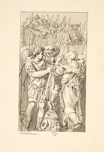 Scène uit de Romeinse geschiedenis door after Polidoro da Caravaggio