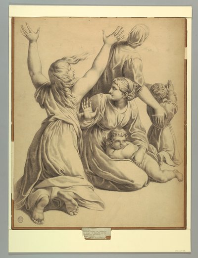 Groep figuren uit Rafaëls Incendio del Borgo door after Raphael