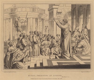 St. Paulus predikt in Athene, Handelingen door after Raphael