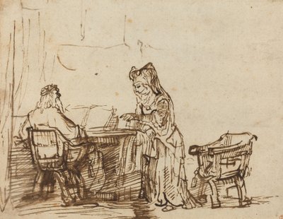 Hannah wijst de verwijten van de profeet Eli af door after Rembrandt van Rijn
