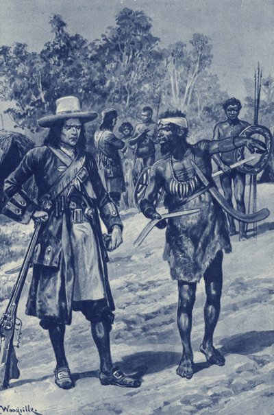 Kapitein William Dampier, verkent de westkust van Australië, ziet voor het eerst een boemerang door after Richard Caton II Woodville