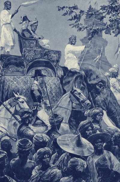 Singapore, de Britten betreden de stad, overgegeven door de Sultan van Johore in 1824 voor een som geld door after Richard Caton II Woodville