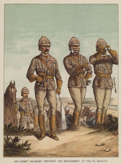 Sir Garnet Wolseley kijkt naar het gevecht bij Tel-El-Mahuta door after Richard Simkin
