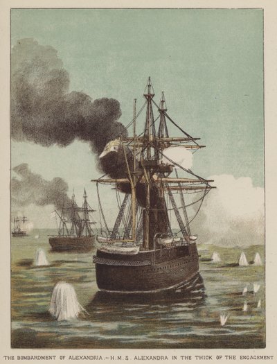 Het bombardement van Alexandrië, HMS Alexandra in het heetst van de strijd door after Richard Simkin