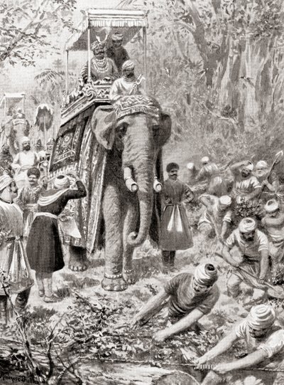 Een Inspectie van Sher Shah Suris Grote Noordweg, (nu De Grand Trunk Road), uit Hutchinsons Geschiedenis van de Naties, pub.1915 door after Robert Dudley