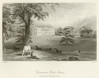 Claremont Park, Esher, eigendom van Hare Majesteit de Koningin door after Thomas Allom