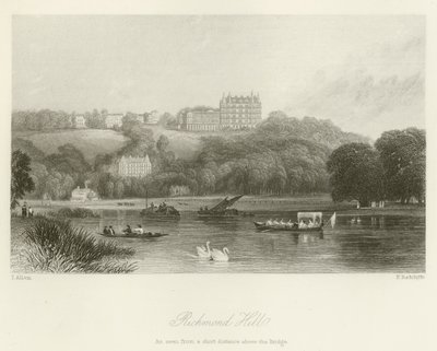 Richmond Hill, gezien vanaf een korte afstand boven de brug door after Thomas Allom